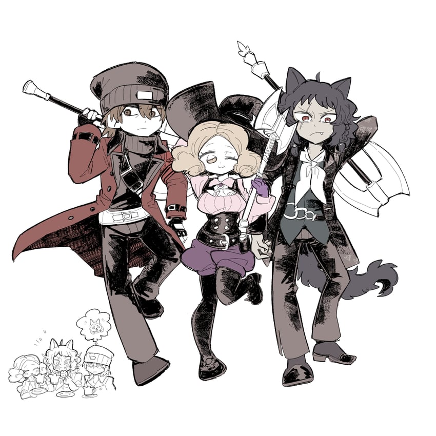 okumura haru, aragaki shinjirou, koromaru, noir, and basilio (persona and 4 more) drawn by umainaotofu