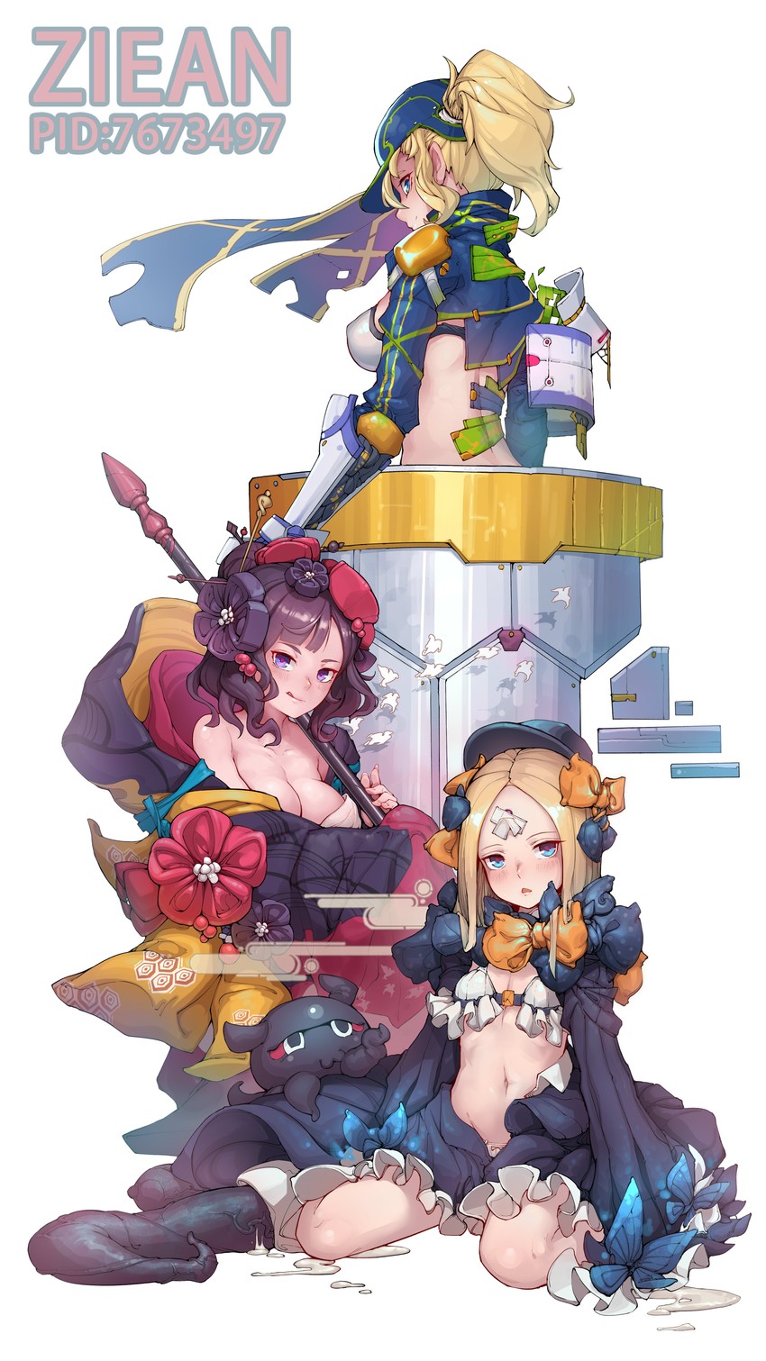 artoria pendragon, abigail williams, katsushika hokusai, and mysterious heroine xx (fate and 1 more) drawn by di_yi_xing_zian