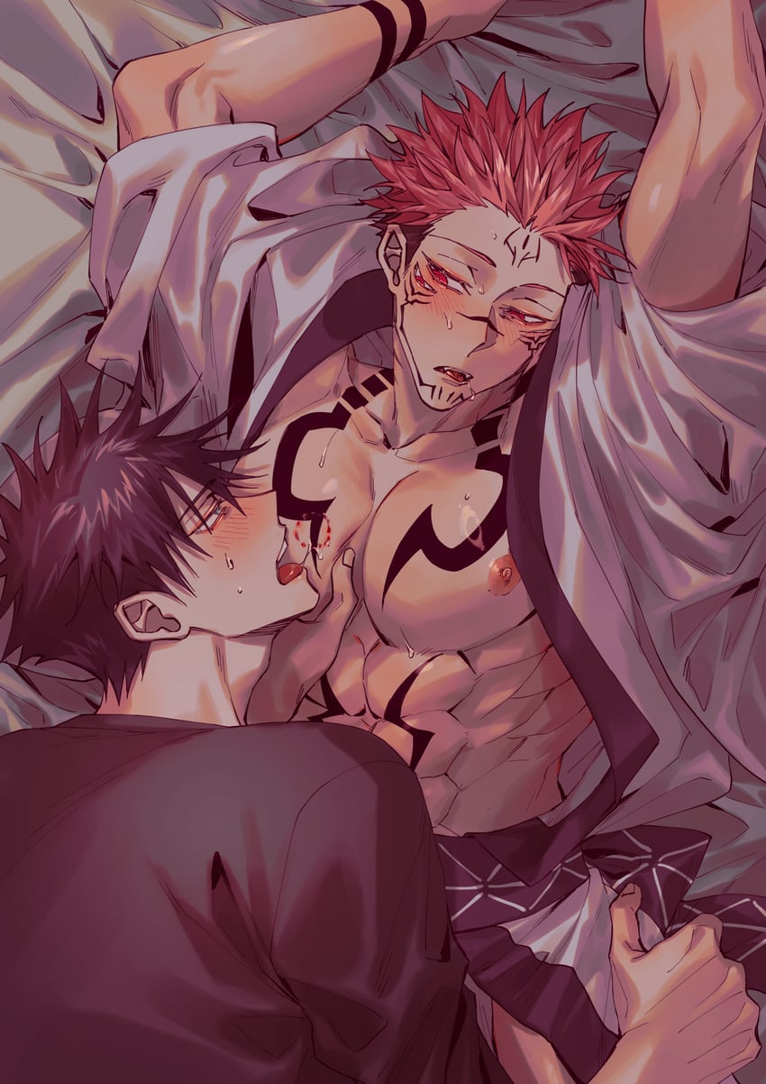 fushiguro megumi and ryoumen sukuna (jujutsu kaisen) drawn by azukiharuta_ju
