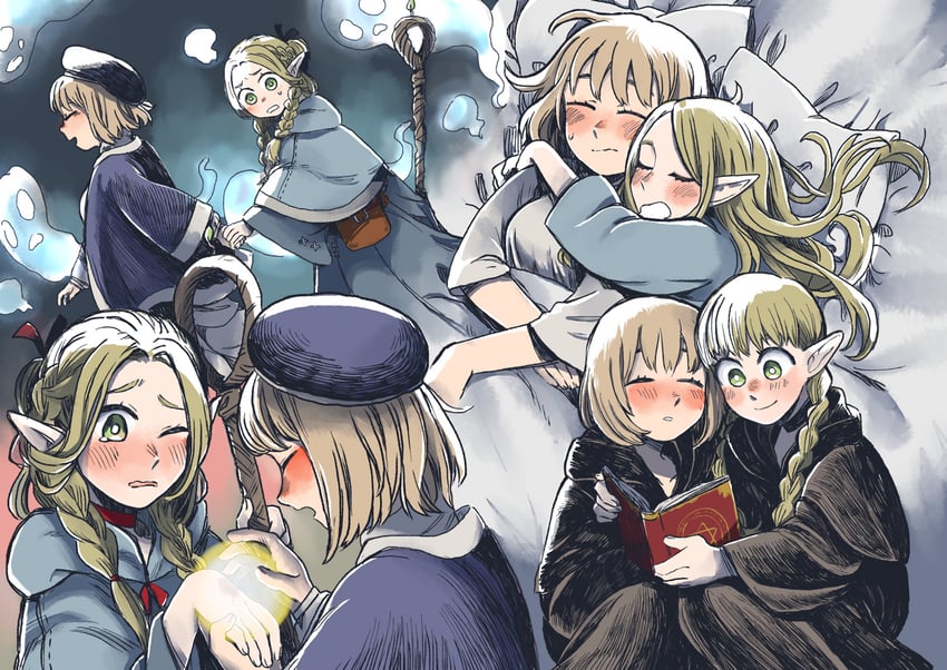 marcille donato and falin touden (dungeon meshi) drawn by kuropin
