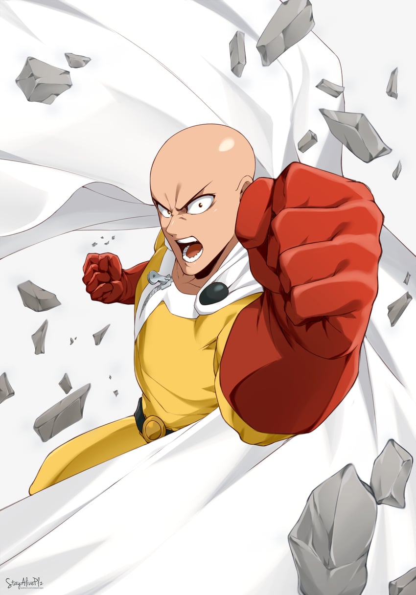 saitama (one-punch man) drawn by stayaliveplz