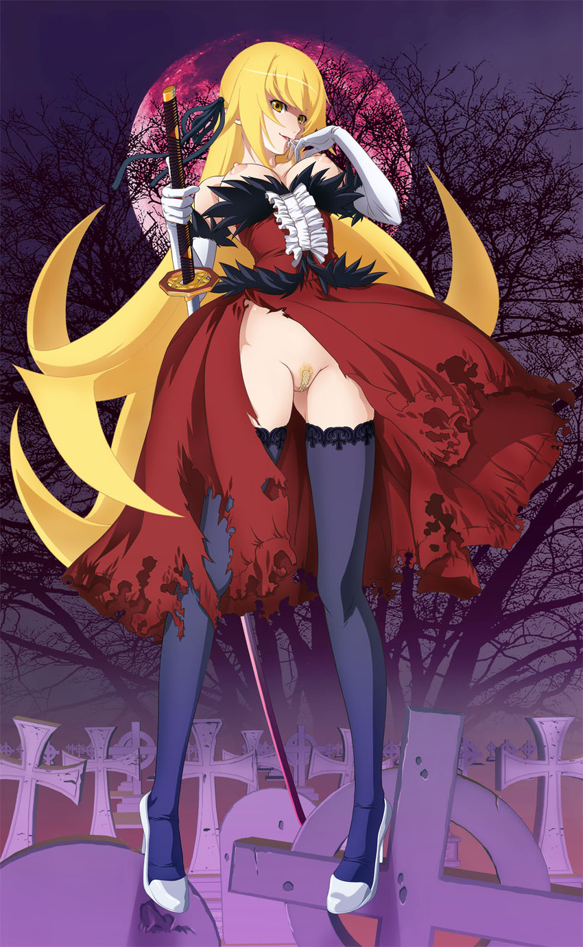 oshino shinobu and kiss-shot acerola-orion heart-under-blade (monogatari and 1 more) drawn by tooo
