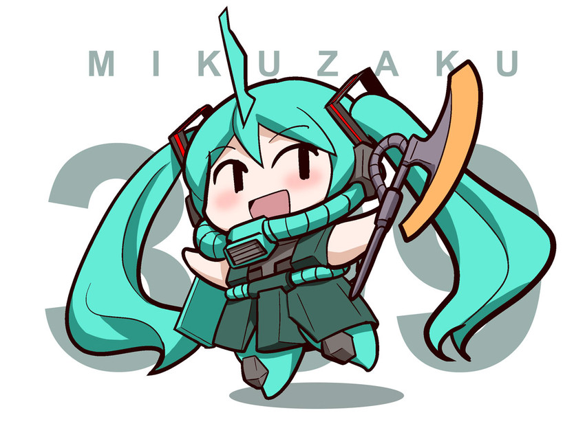 hatsune miku and zaku ii (vocaloid and 1 more) drawn by keuma