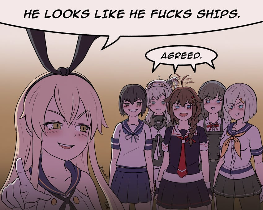 shimakaze, shigure, fubuki, shigure kai ni, hamakaze, and 3 more (kantai collection) drawn by nei_arts