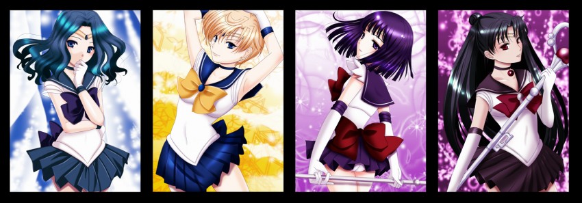 tomoe hotaru, ten'ou haruka, kaiou michiru, sailor saturn, sailor uranus, and 3 more (bishoujo senshi sailor moon) drawn by inumori_sayaka