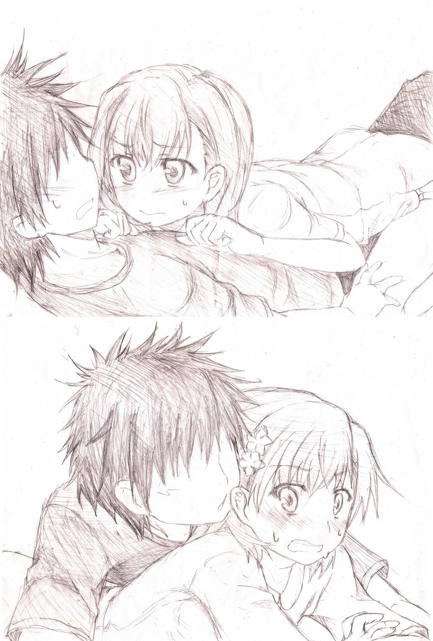 misaka mikoto and kamijou touma (toaru majutsu no index and 1 more) drawn by noz_(magami-n)