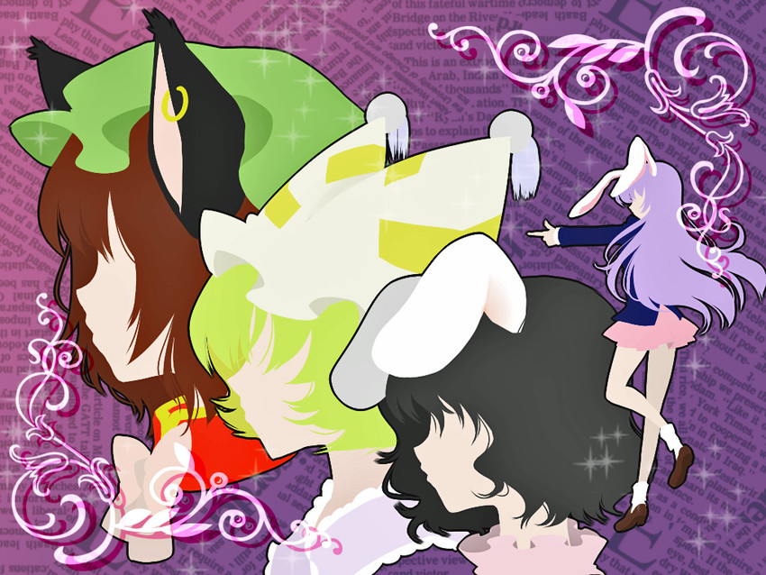 reisen udongein inaba, yakumo ran, chen, and inaba tewi (touhou) drawn by imahia