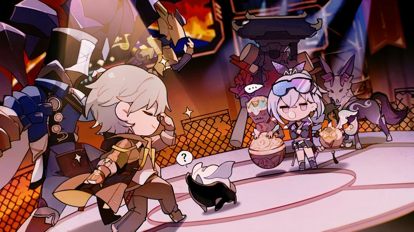 trailblazer, caelus, silver wolf, trotter, and sequence trotter (honkai and 1 more) drawn by aixixixixi