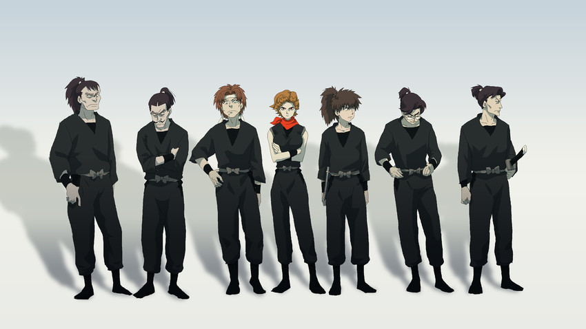 doi hansuke, yamada denzou, yamamoto shina, tobe shinzaemon, ooki masanosuke, and 2 more (ghost in the shell and 2 more) drawn by nakajima_hiroshi