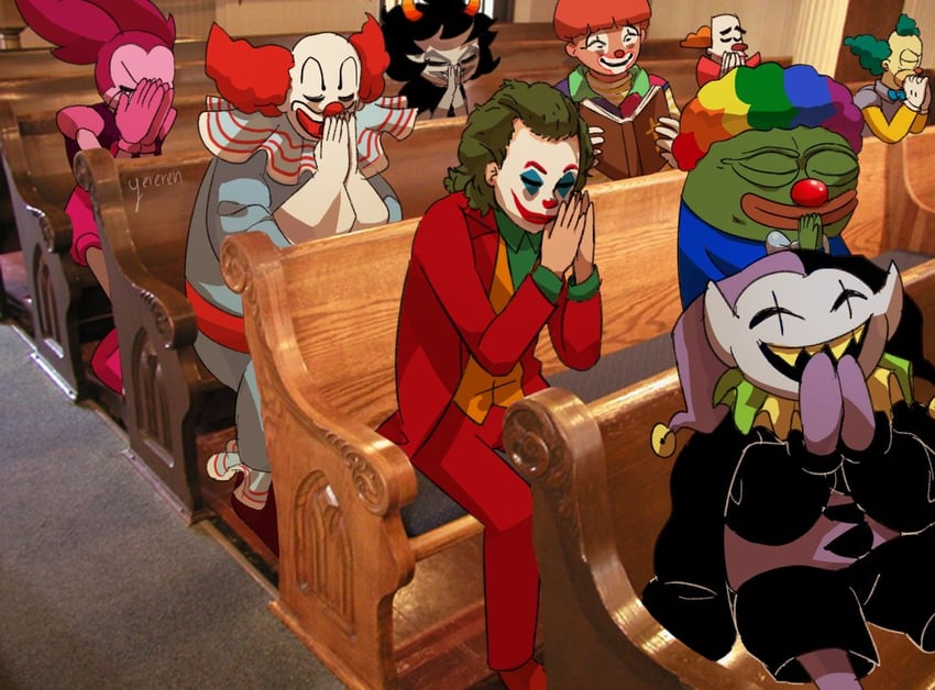 joker, pepe the frog, jevil, arthur fleck, gamzee makara, and 5 more (dc comics and 10 more) drawn by yereren