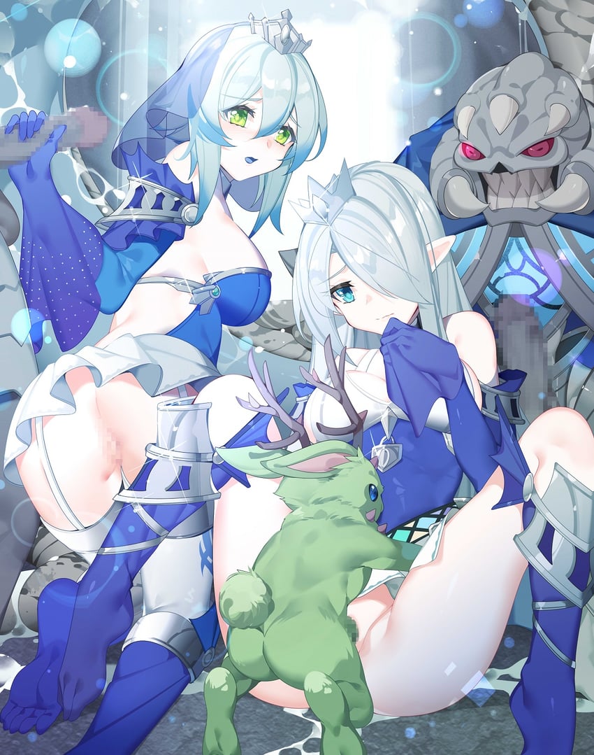 tearlaments merrli, tearlaments havnis, danger!? jackalope?, ceruli guru of dark world, parl hermit of dark world, and 1 more (yu-gi-oh!) drawn by nami_qi