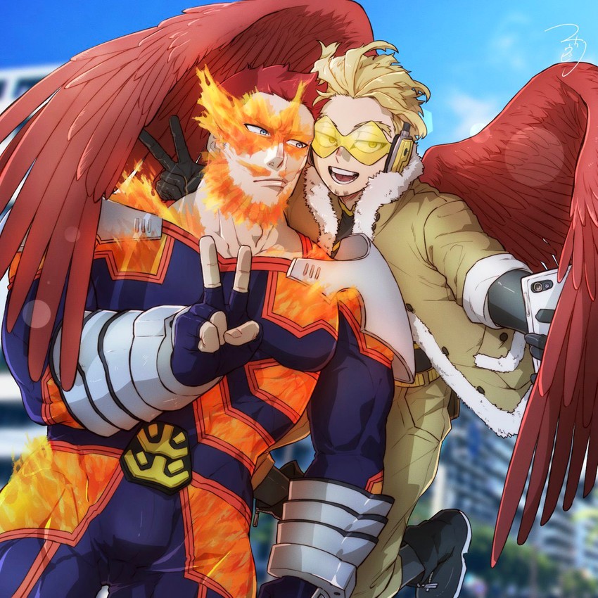 endeavor and hawks (boku no hero academia) drawn by mahoubin_(totemo_hot_dayo)
