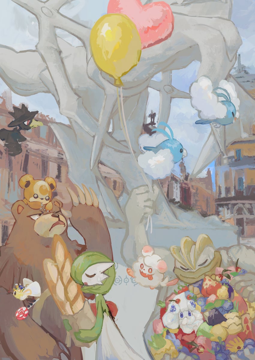 gardevoir, alcremie, swablu, machamp, arceus, and 9 more (pokemon) drawn by aomidori_iro