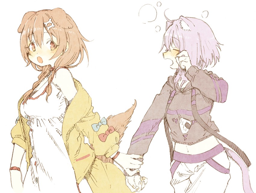 nekomata okayu and inugami korone (hololive) drawn by abara_heiki