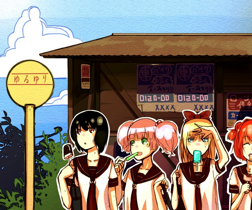 toshinou kyouko, akaza akari, funami yui, and yoshikawa chinatsu (yuruyuri) drawn by moyashi_(lpppp)