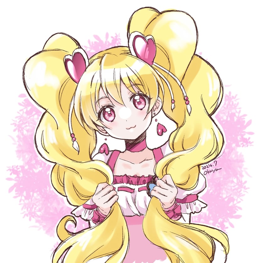 momozono love and cure peach (precure and 1 more) drawn by okayashi