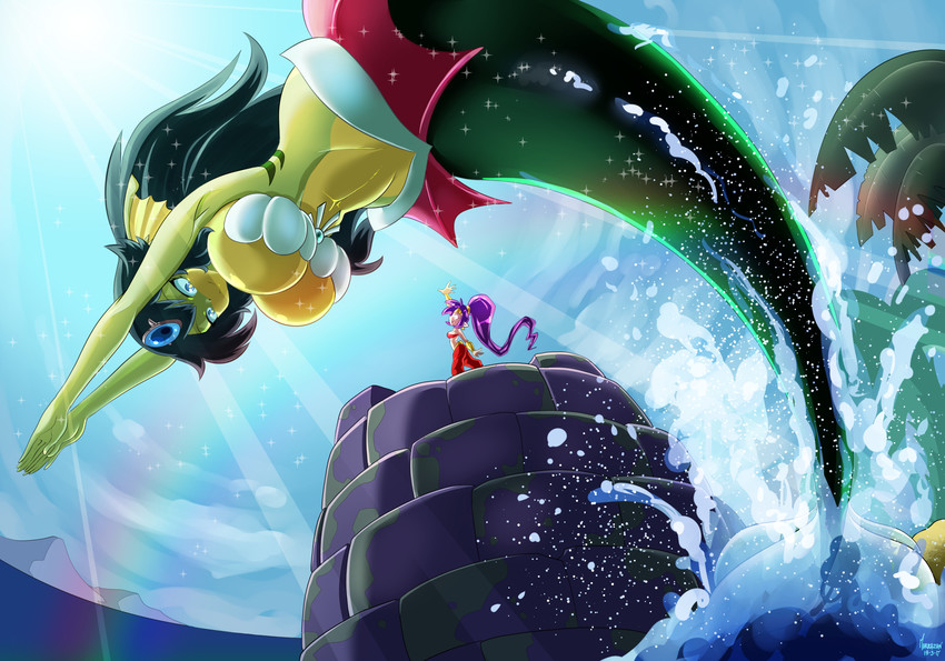 shantae and giga mermaid (shantae and 2 more) drawn by marrazan