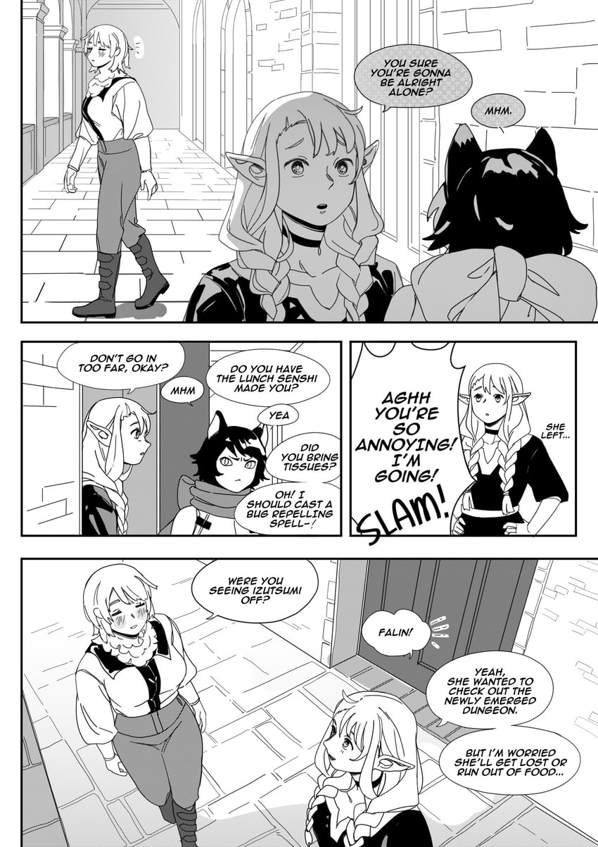 marcille donato, falin touden, and izutsumi (dungeon meshi) drawn by parientou