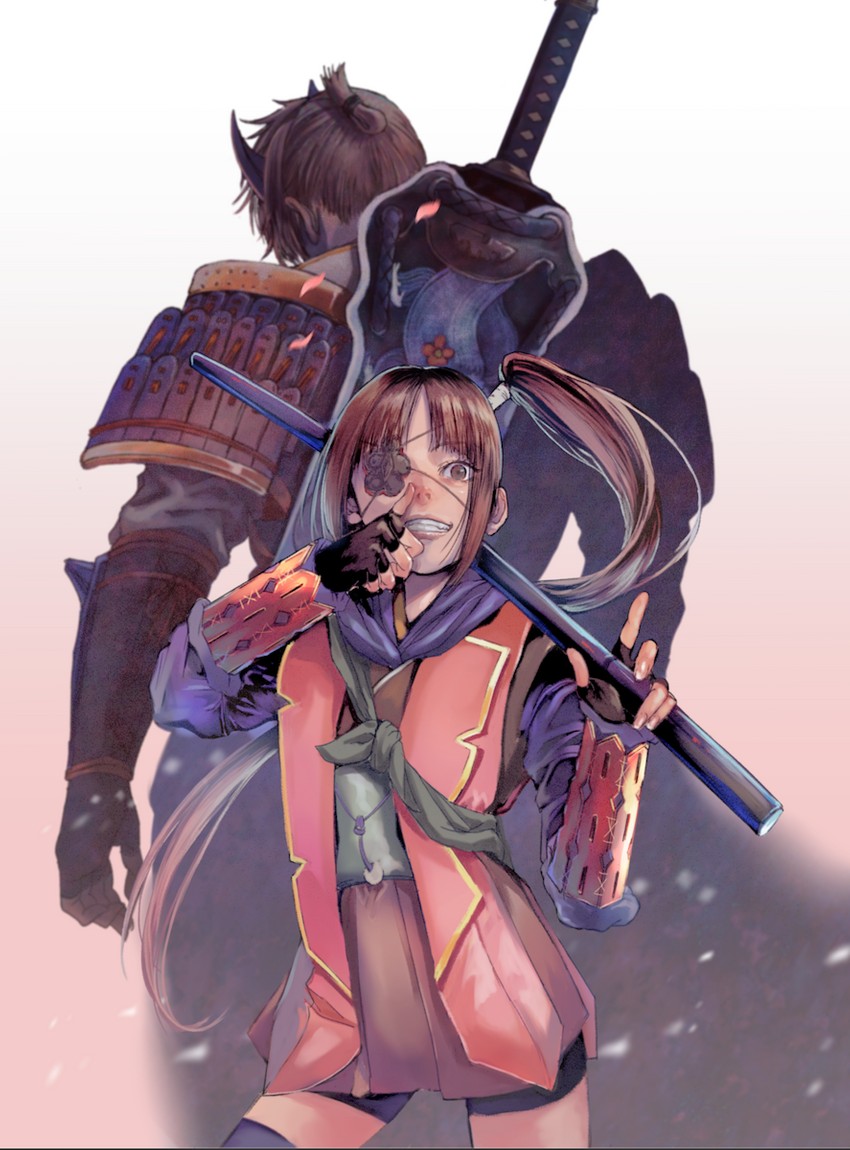 yagyuu juubei and kaijin no souki (onimusha and 1 more) drawn by gauss_<bokashi