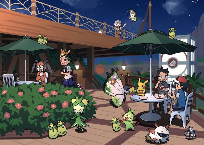 ash ketchum, nemona, grookey, goh, pawmi, and 8 more (pokemon and 2 more) drawn by shuan_0420