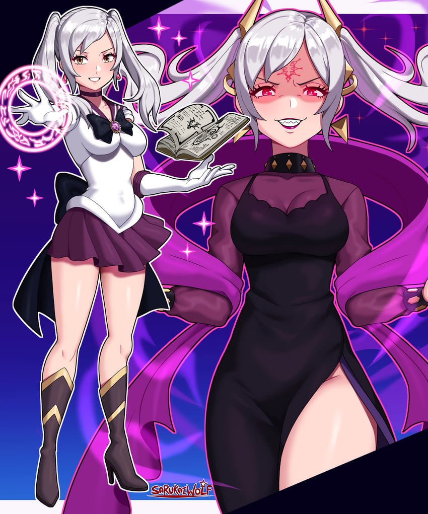 female robin and black lady (fire emblem and 5 more) drawn by sarukaiwolf