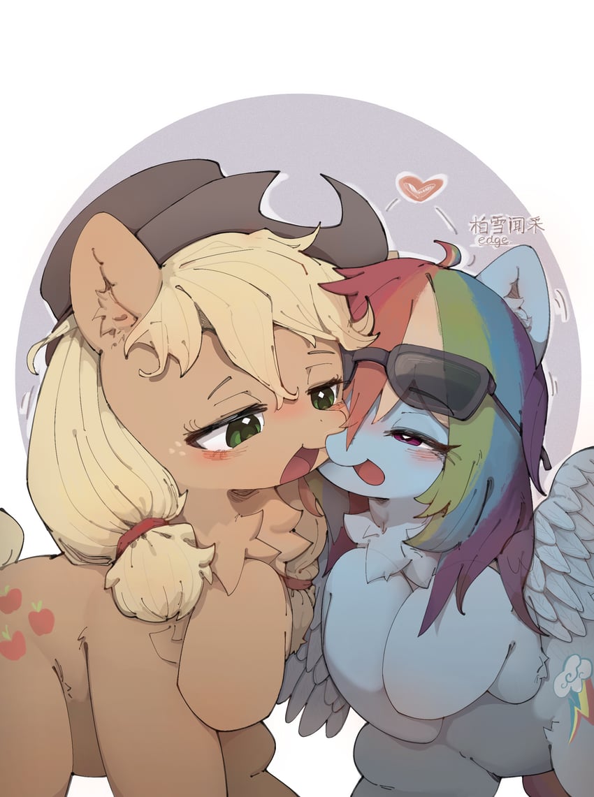 rainbow dash and applejack (my little pony and 1 more) drawn by bai_xuewen_cai_edge