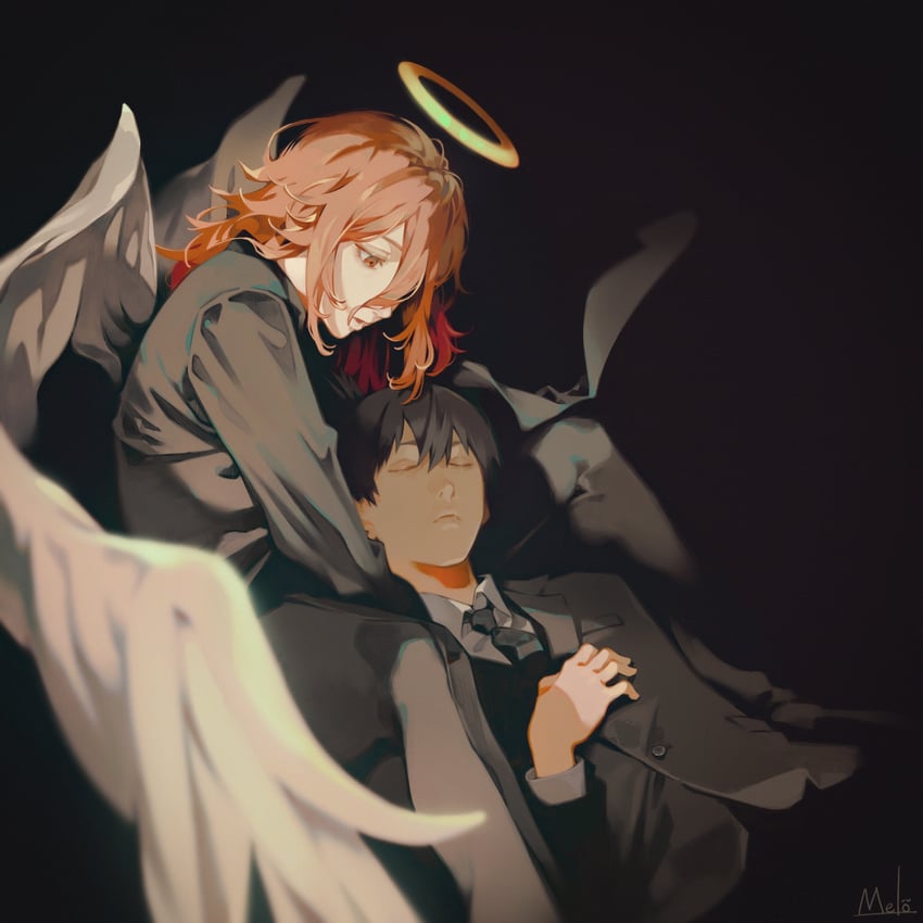 hayakawa aki and angel devil (chainsaw man) drawn by kyuuba_melo