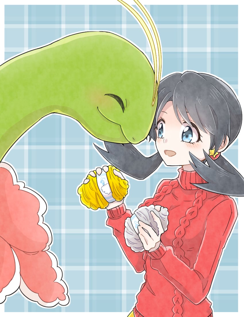 kris and meganium (pokemon and 1 more) drawn by karai_san