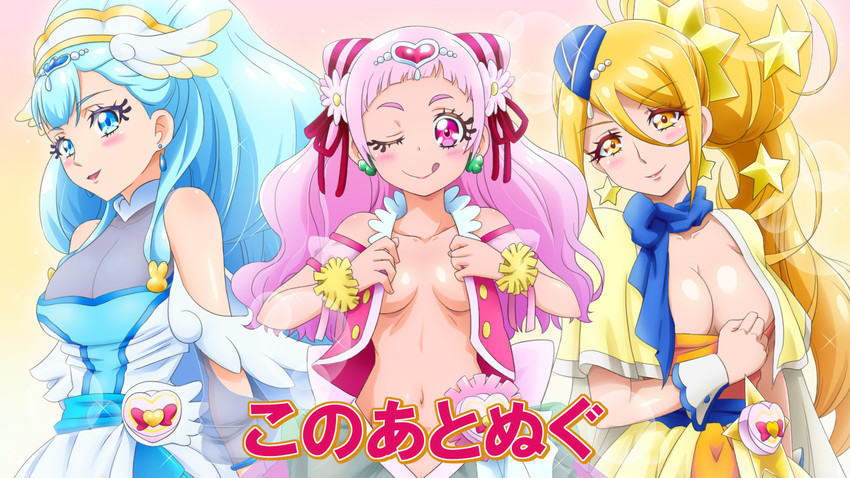 nono hana, yakushiji saaya, cure yell, kagayaki homare, cure ange, and 1 more (precure and 1 more) drawn by mameshiba_(pixiv_59310)