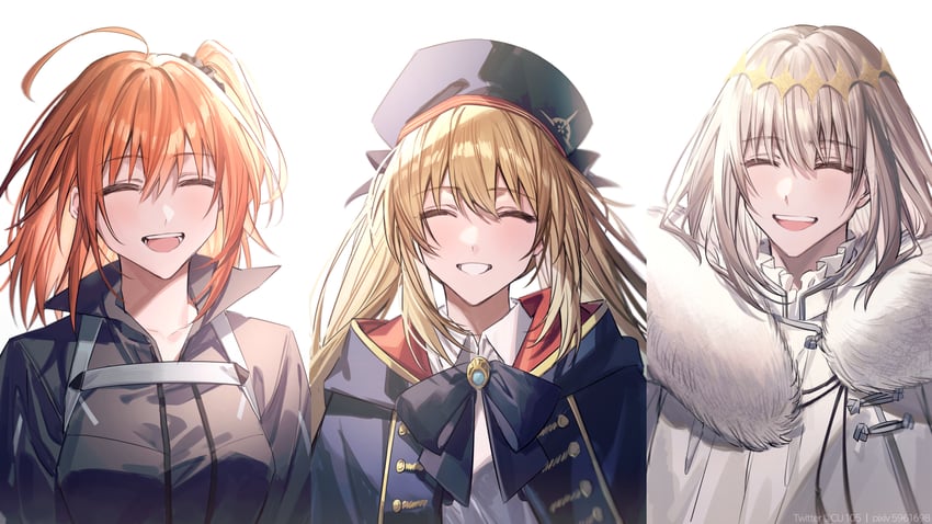 artoria pendragon, fujimaru ritsuka, artoria caster, and oberon (fate and 1 more) drawn by coyucom
