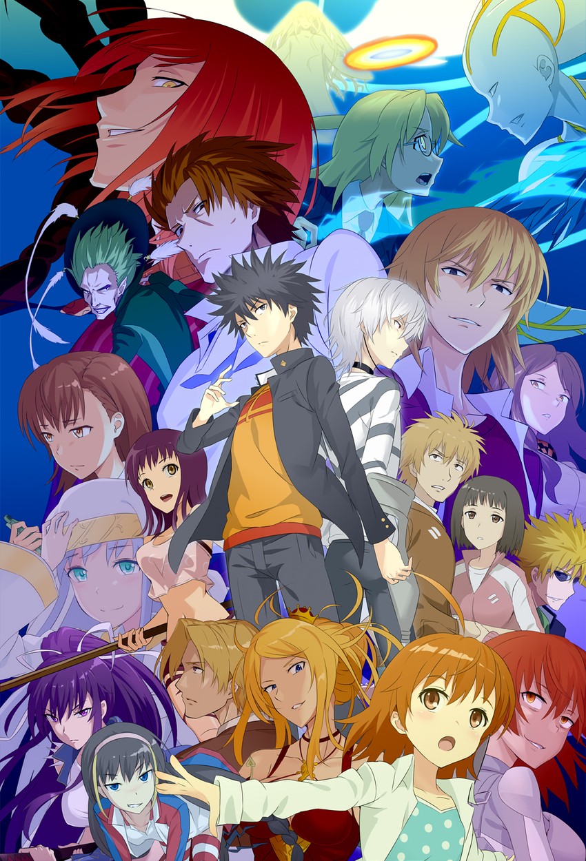 misaka mikoto, shokuhou misaki, kamijou touma, accelerator, index, and 18 more (toaru majutsu no index and 1 more) drawn by jack-barro