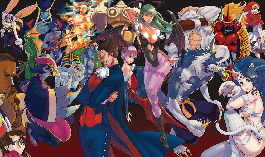 morrigan aensland, lilith, felicia, hsien-ko, b.b. hood, and 14 more (darkstalkers) drawn by masakikazuyoshi