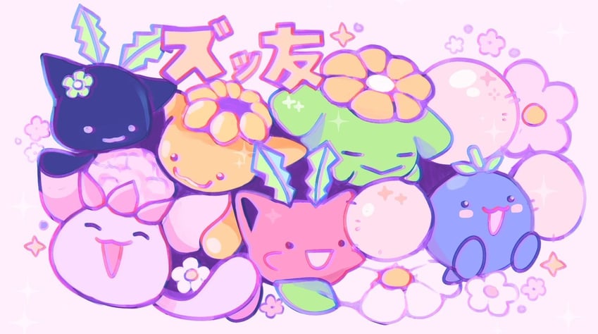 hoppip, jumpluff, skiploom, wataneko, haneko, and 1 more (pokemon and 1 more) drawn by neogeopet