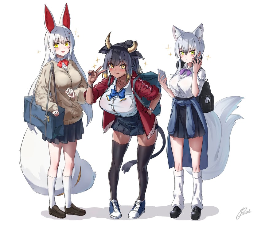 oinari-sama, goshingyu-sama, and makami (kemono friends) drawn by mogurii