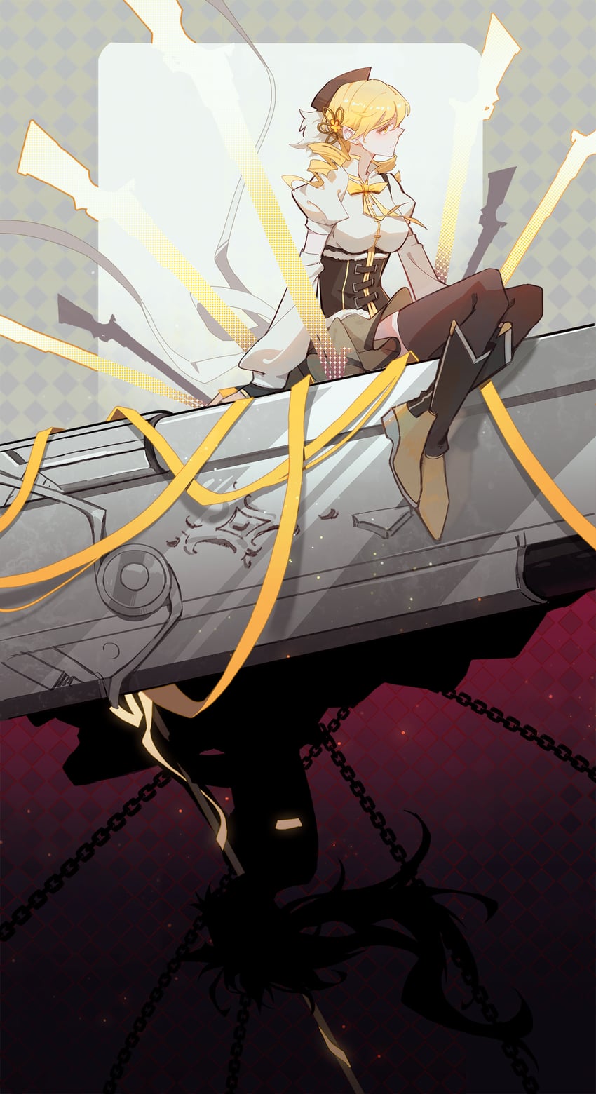 sakura kyoko and tomoe mami (mahou shoujo madoka magica) drawn by die_(die0118)