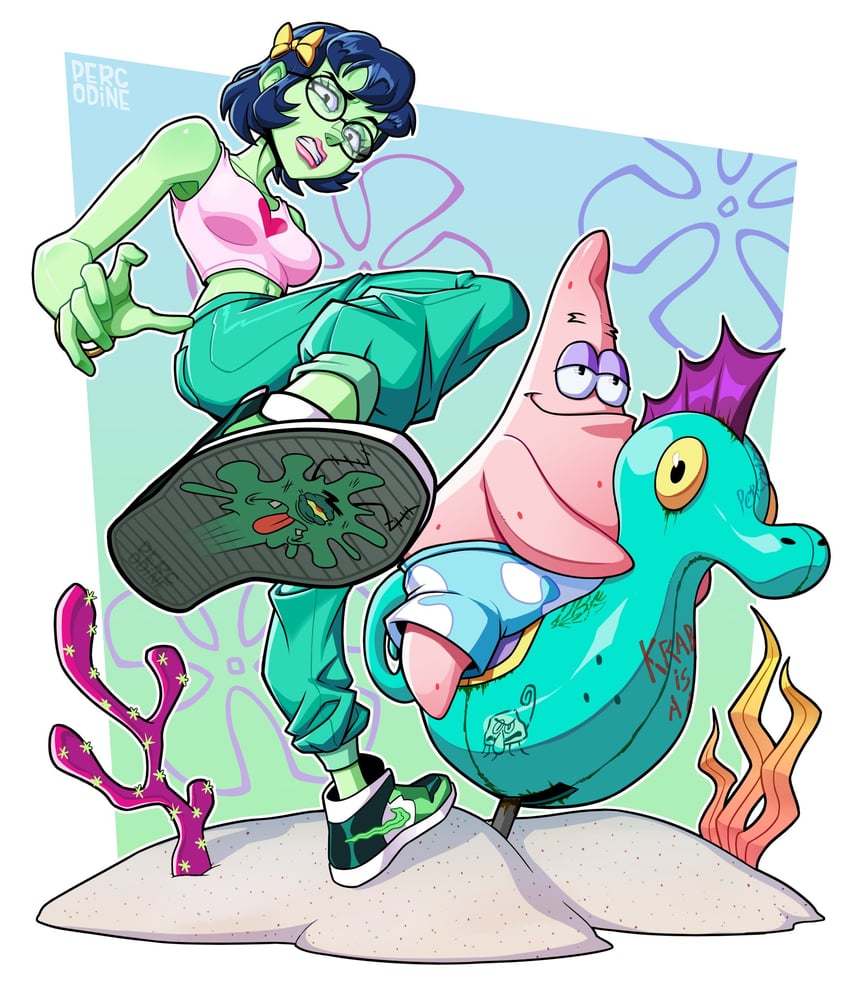 patrick star, plankton, and princess mindy (spongebob squarepants) drawn by percodine