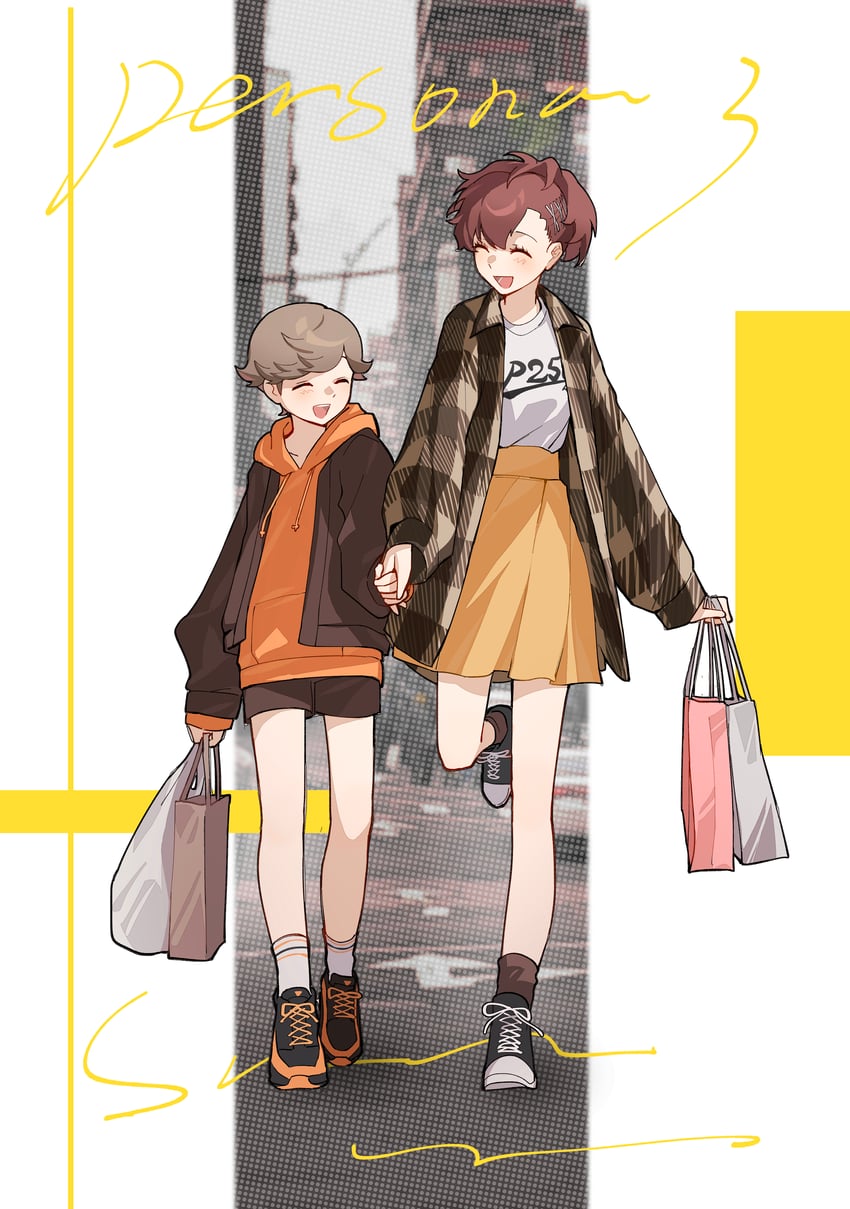 shiomi kotone and amada ken (persona and 3 more) drawn by eca_leaf