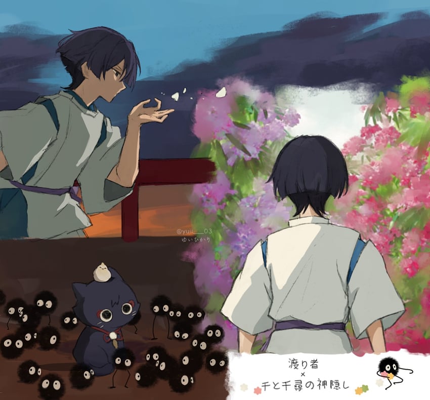 scaramouche and susuwatari (genshin impact and 1 more) drawn by yuii_03