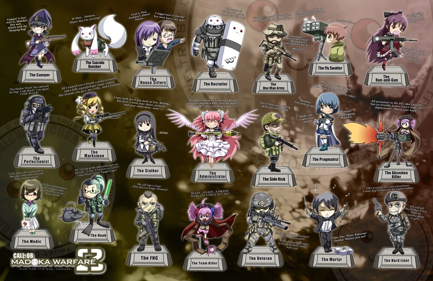 akemi homura, kaname madoka, miki sayaka, sakura kyoko, tomoe mami, and 15 more (mahou shoujo madoka magica and 2 more) drawn by tachiwani