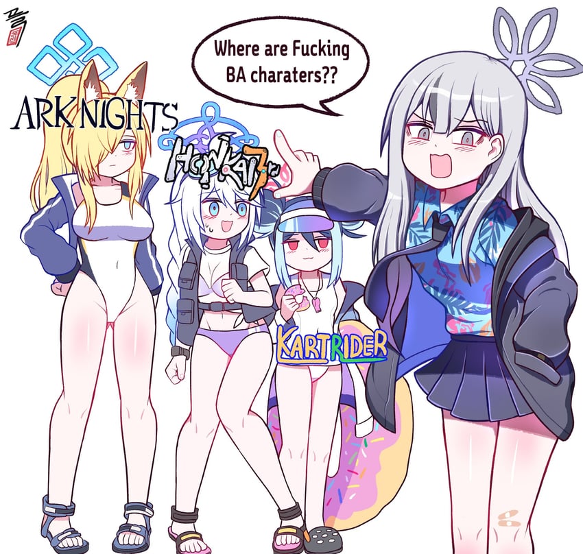 kanna, fubuki, kirino, and konoka (blue archive and 4 more) drawn by shasa2456