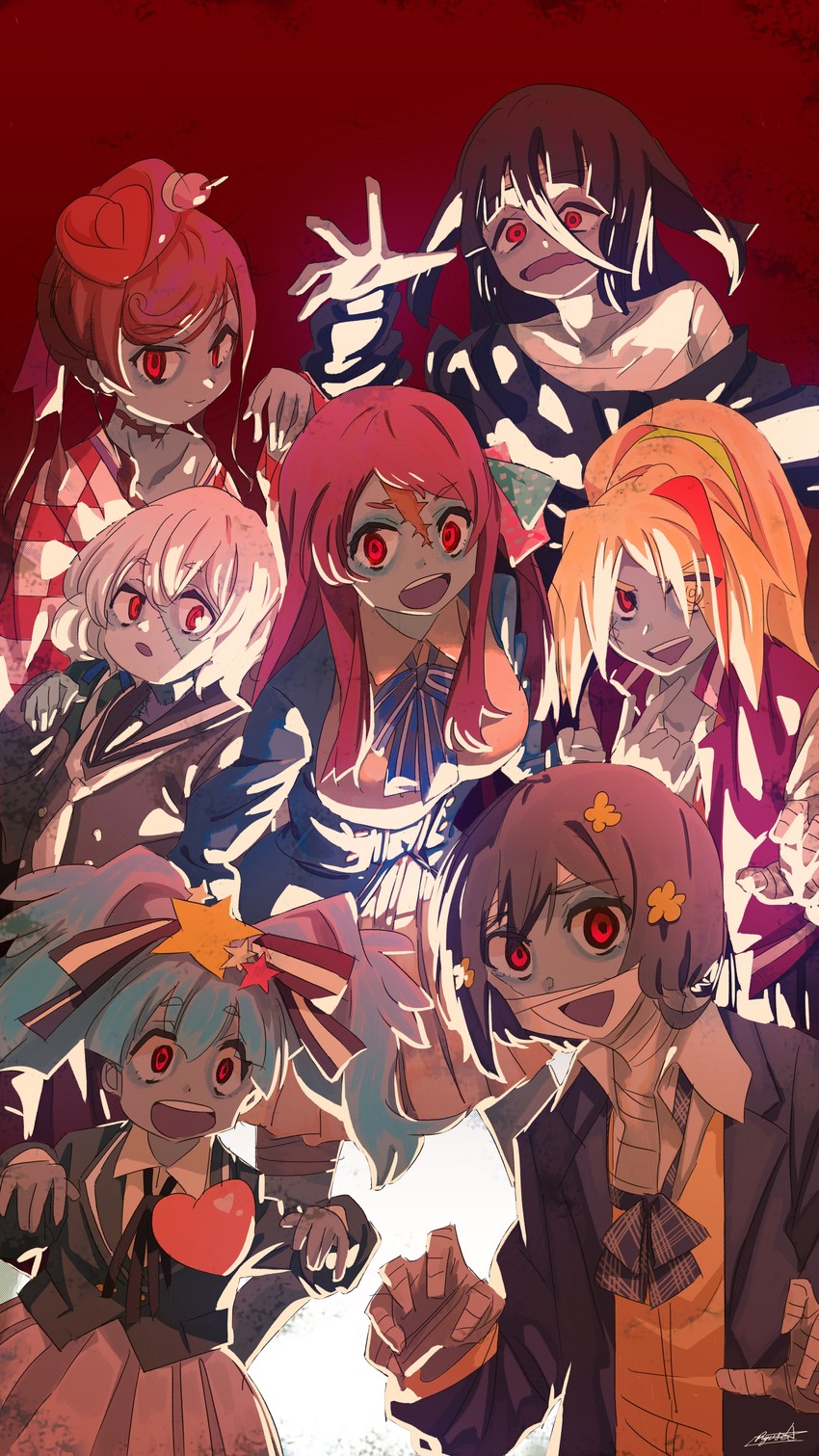 konno junko, minamoto sakura, mizuno ai, nikaidou saki, hoshikawa lily, and 2 more (zombie land saga) drawn by ryusei_hashida