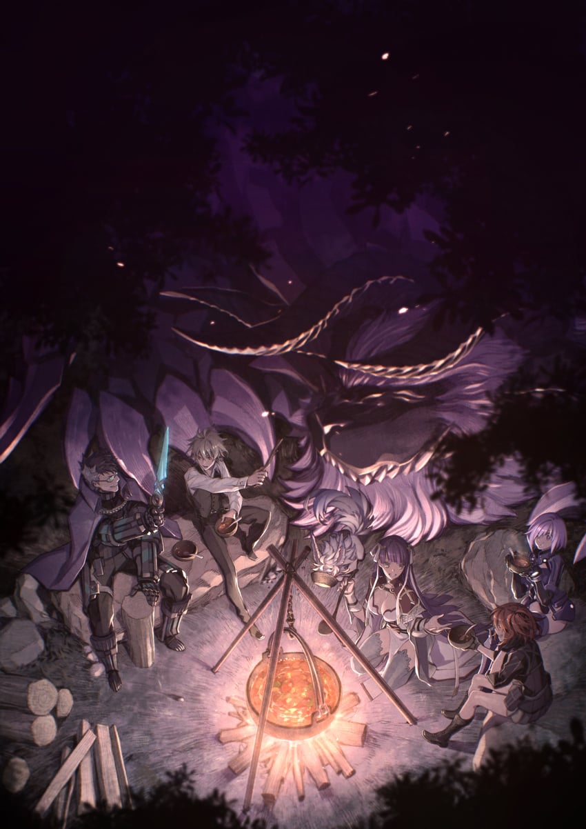 mash kyrielight, fujimaru ritsuka, fou, martha, sieg, and 2 more (fate and 2 more) drawn by miwa_shirow