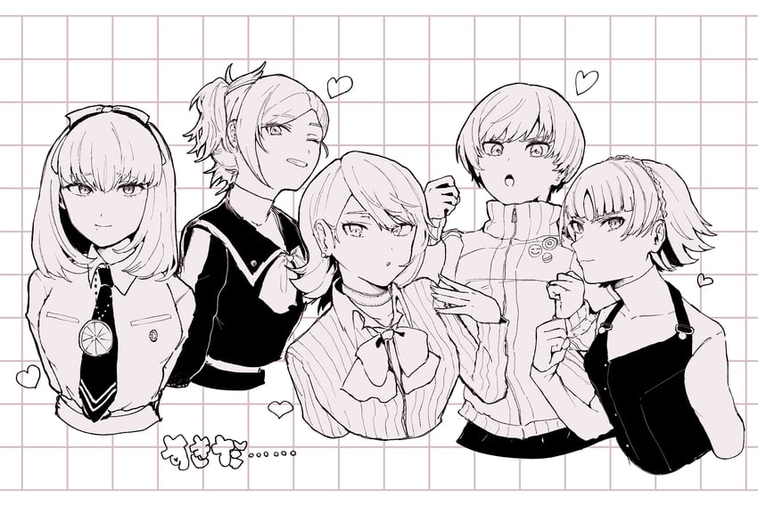 satonaka chie, takeba yukari, niijima makoto, lisa silverman, and sonomura maki (persona and 5 more) drawn by hiesashimi