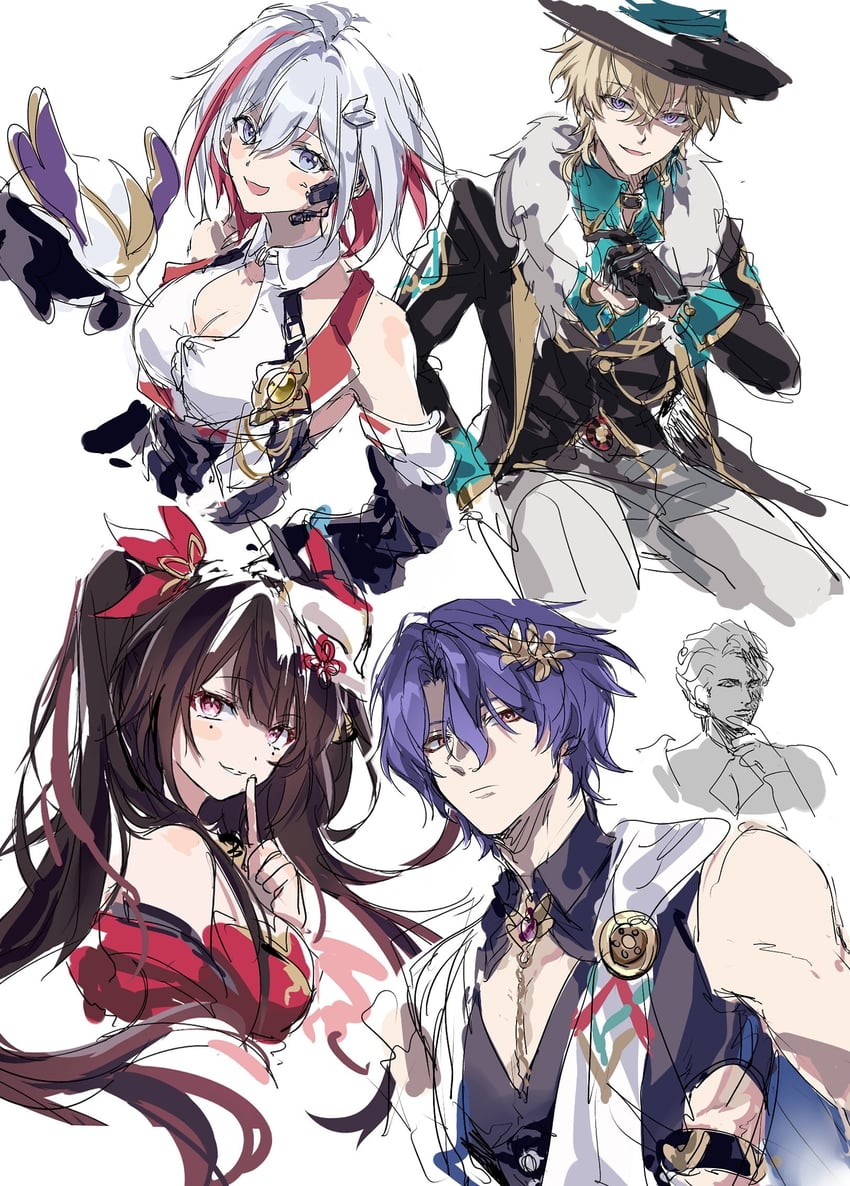 sparkle, aventurine, dr. ratio, topaz, trotter, and 1 more (honkai and 1 more) drawn by e_ung2