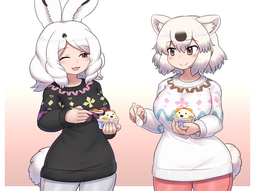 arctic hare and polar bear (kemono friends) drawn by mo23
