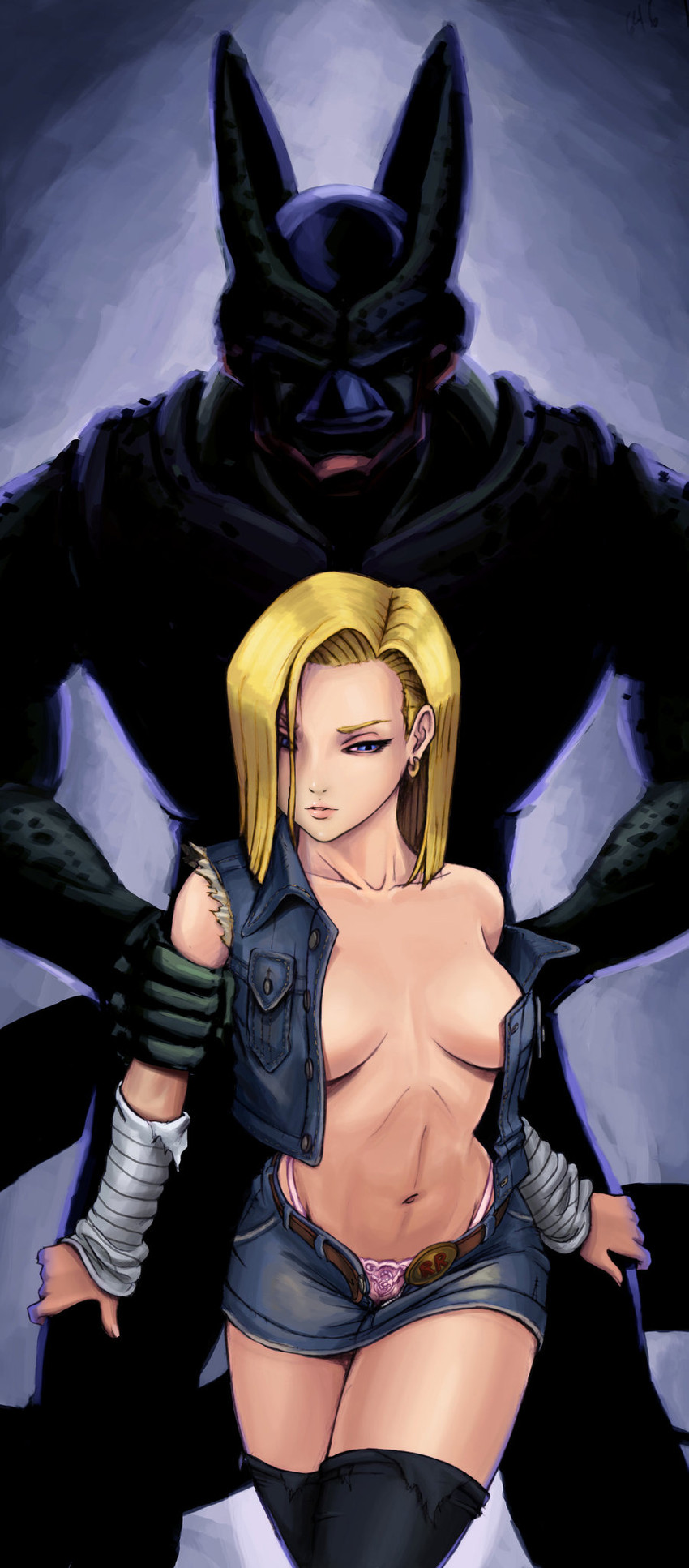 android 18, cell, and semi-perfect cell (dragon ball and 1 more) drawn by alxndr-art