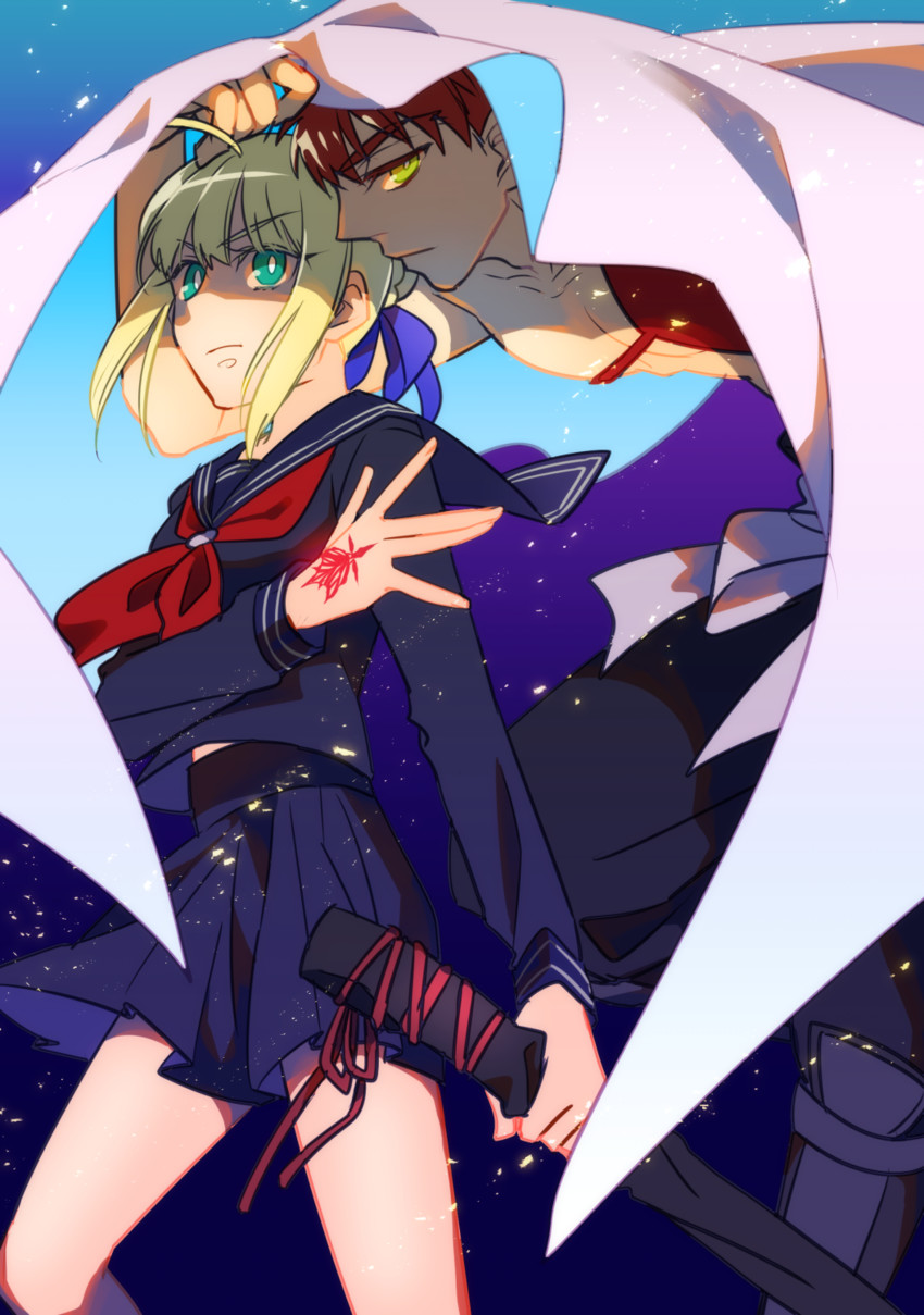 artoria pendragon, emiya shirou, senji muramasa, and master artoria (fate and 2 more) drawn by otama_(atama_ohanabatake)