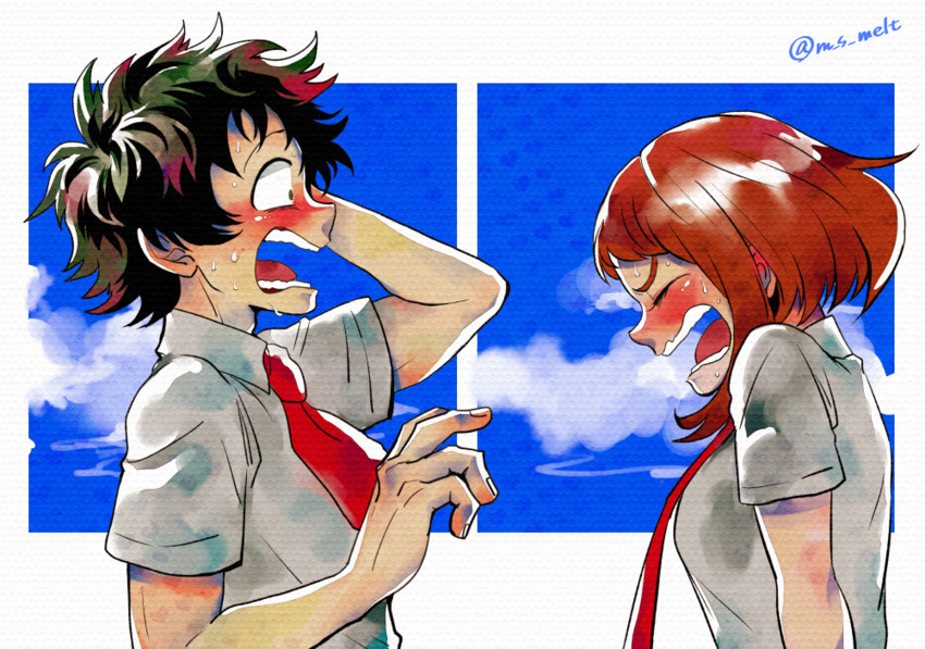midoriya izuku and uraraka ochaco (boku no hero academia) drawn by rtmg and wanaata