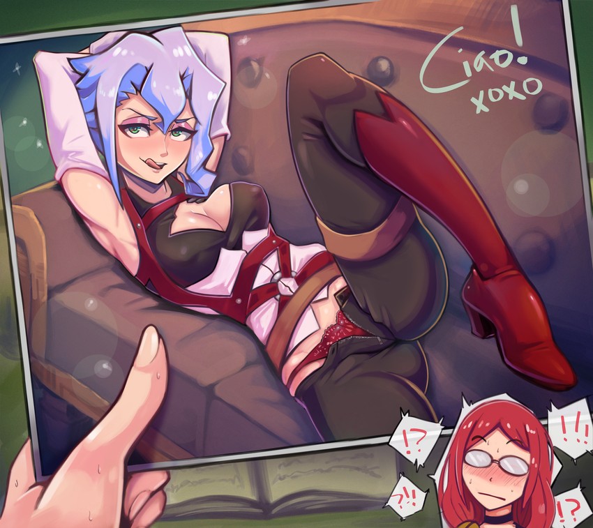 ursula charistes, shiny chariot, and croix meridies (little witch academia) drawn by toasty_scones