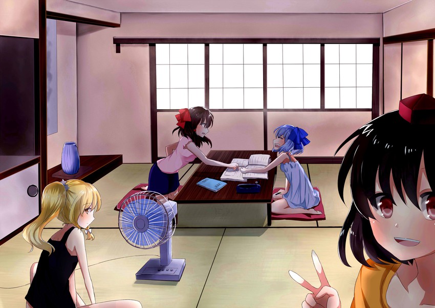 hakurei reimu, kirisame marisa, cirno, and shameimaru aya (touhou) drawn by utako_(kuromosuki)